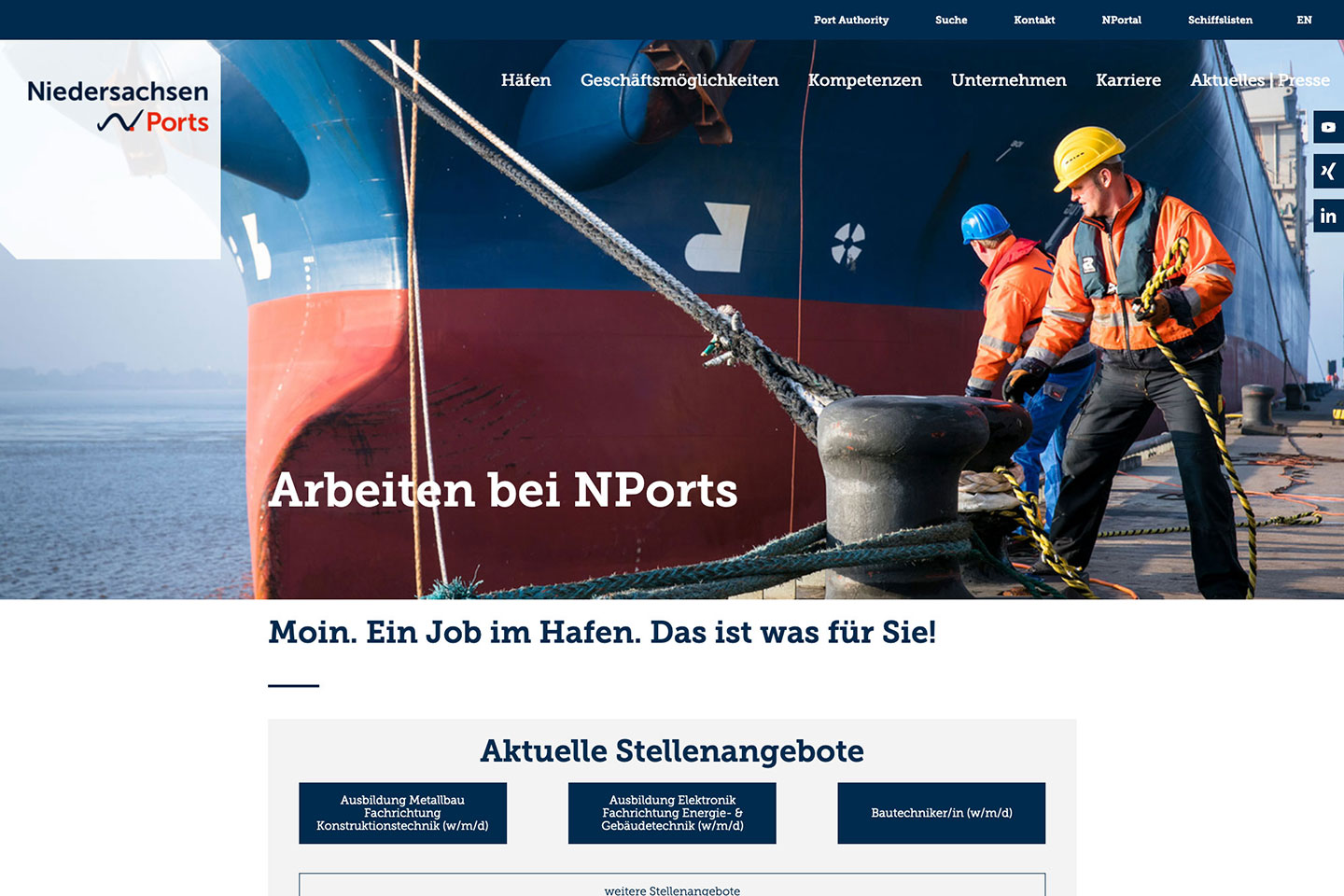 Der erste Eindruck zählt: Niedersachsen Ports mit neuem Karriere-Portal